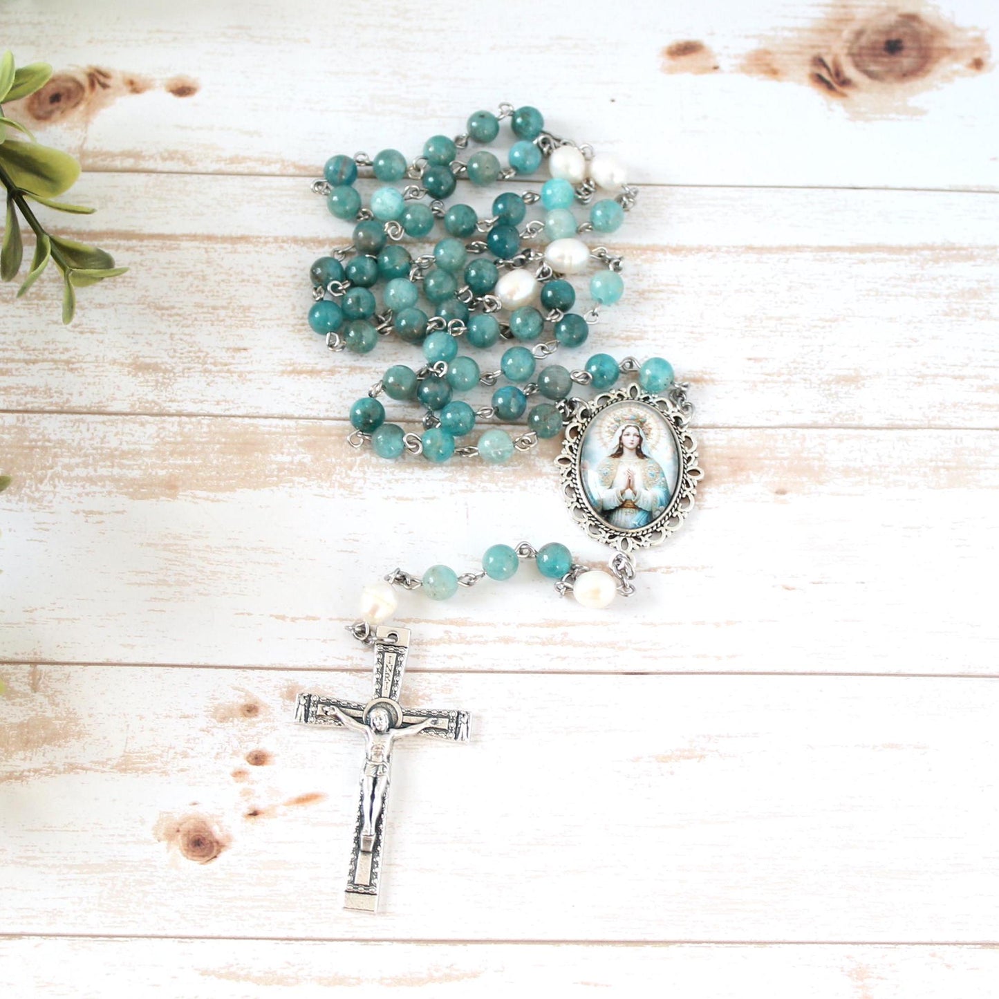 Apatite & Pearl Gemstone Rosary