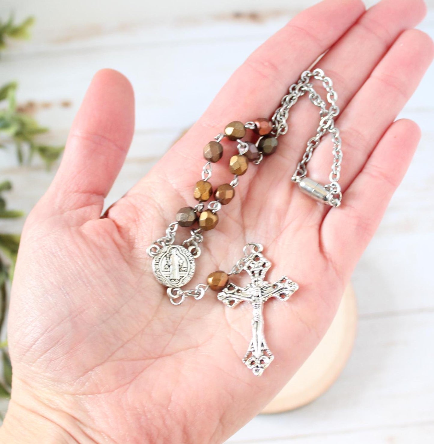 Metallic Glass Bead Magnetic Car Rosary