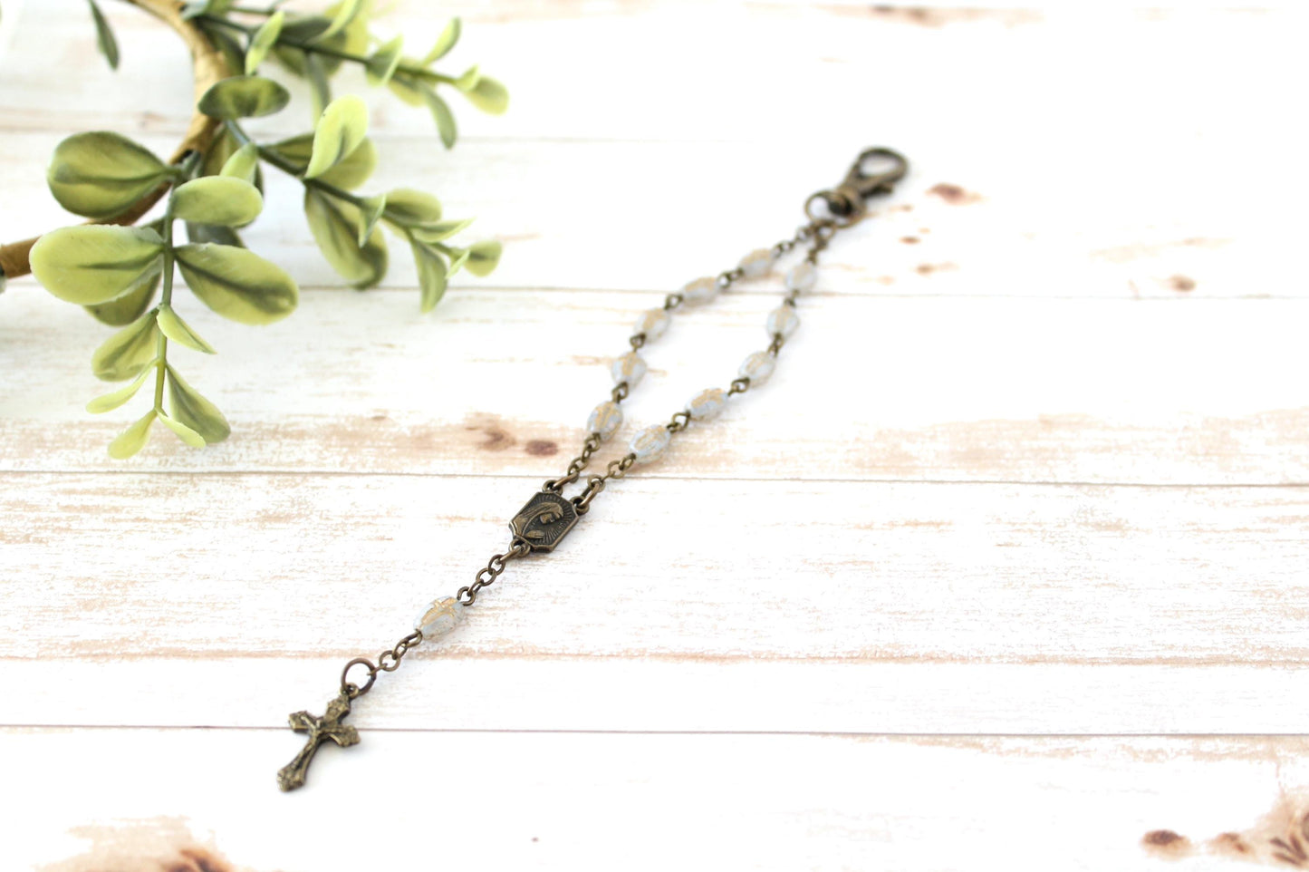 Cross Bead Rosary Keychain