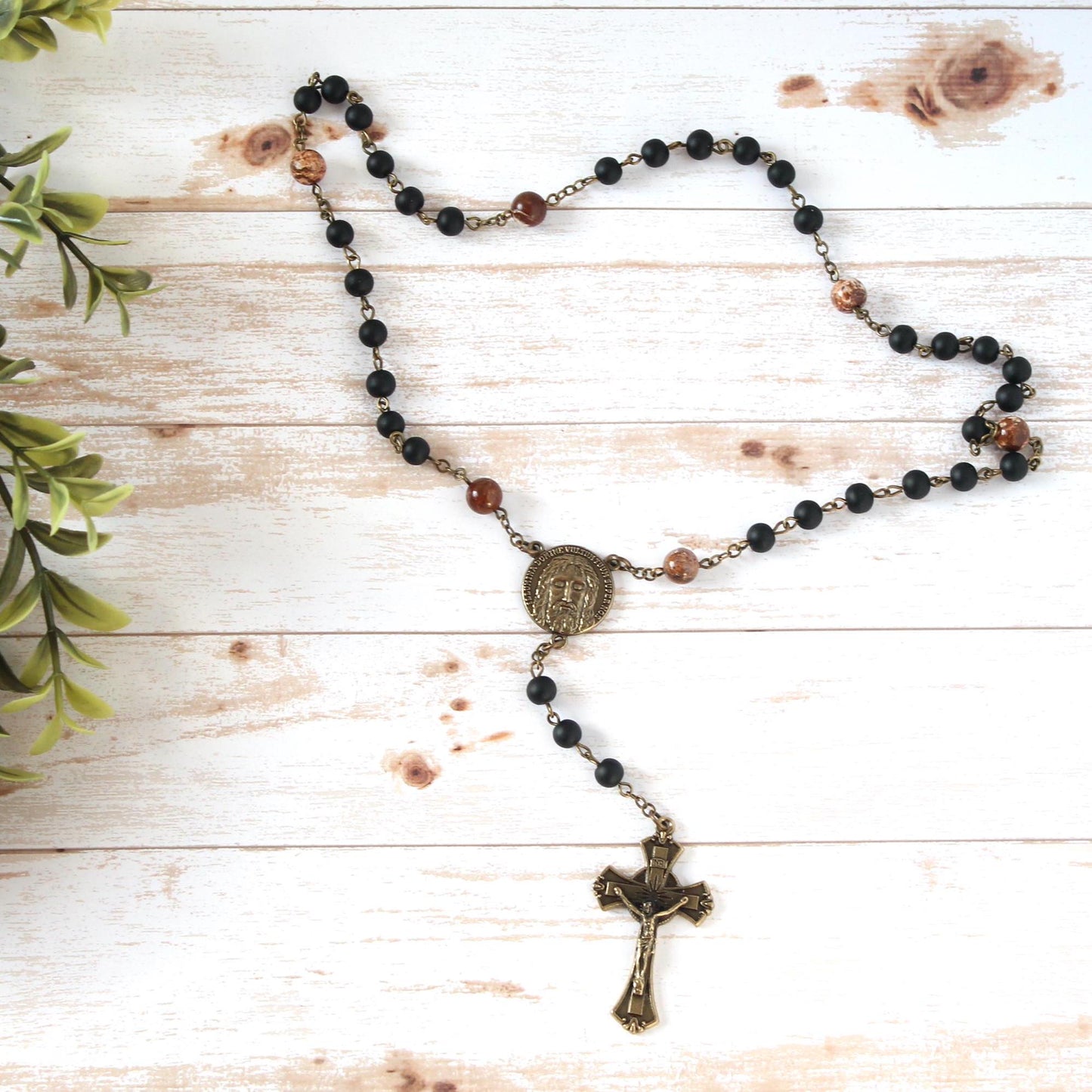 Onyx Matte Bead Holy Face of Jesus Chaplet