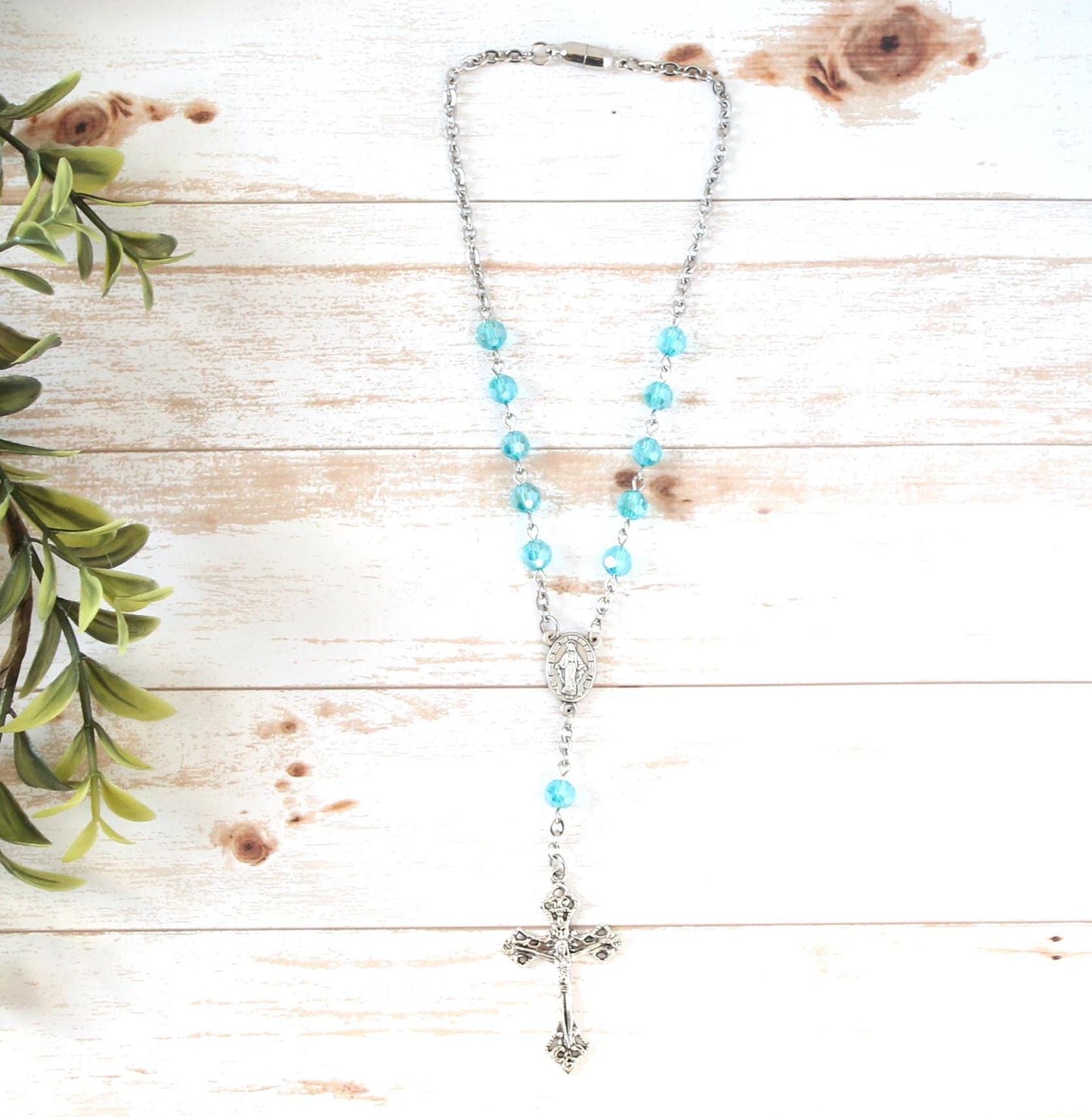 Blue Glass Bead Magnetic Car Rosary