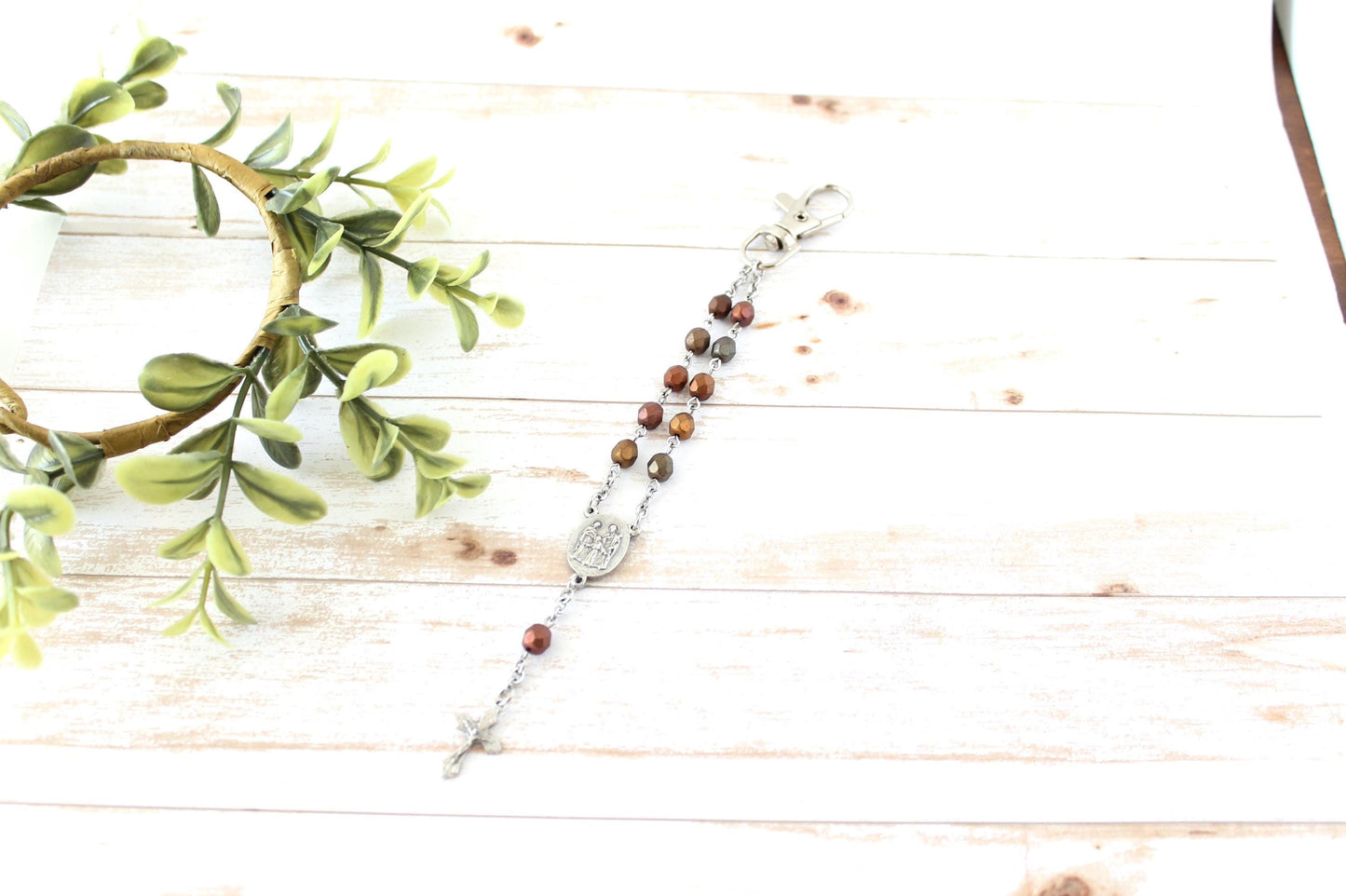 Metallic Bead Rosary Keychain