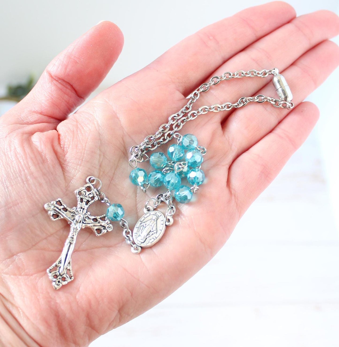 Blue Glass Bead Magnetic Car Rosary