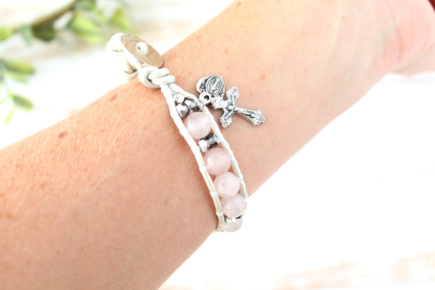 Rose Quartz Rosary Bracelet