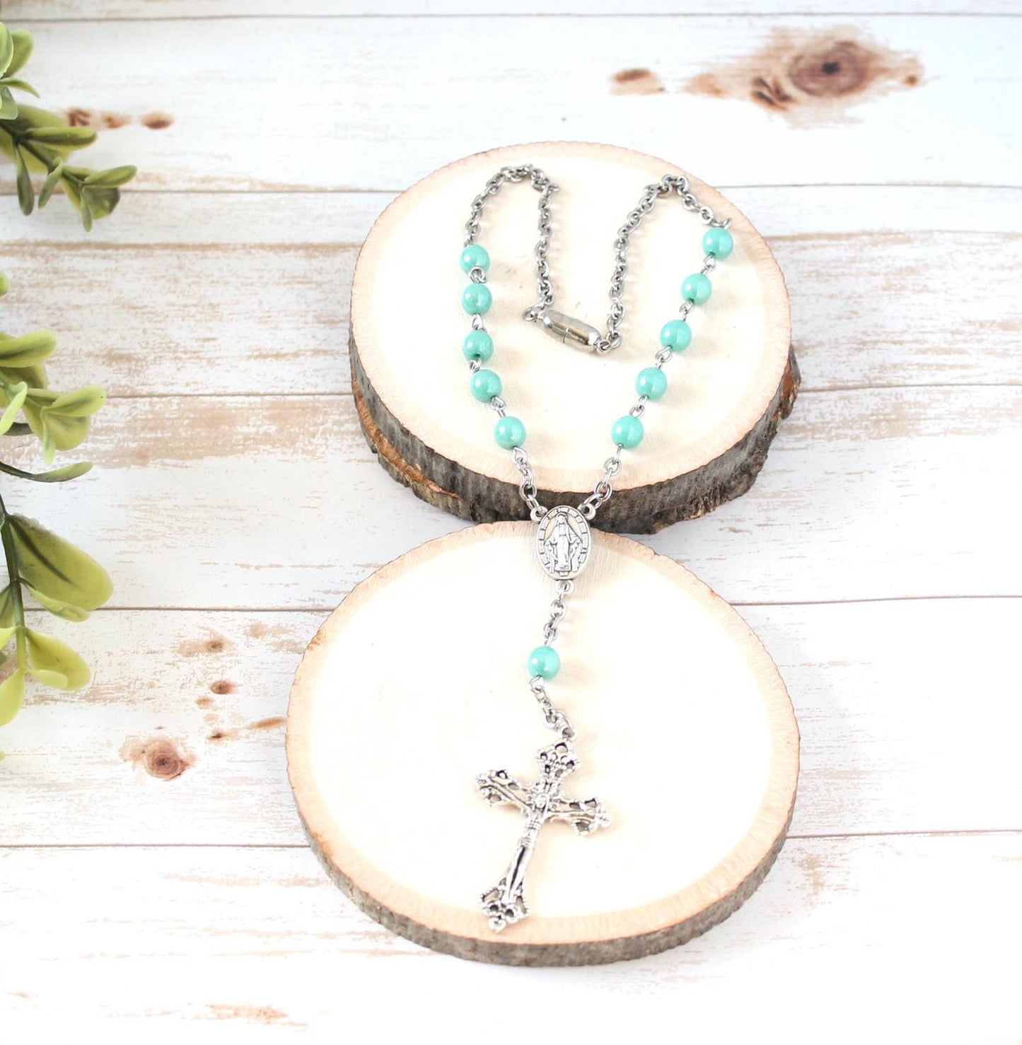 Teal Glass Bead Magnetic Car Rosary