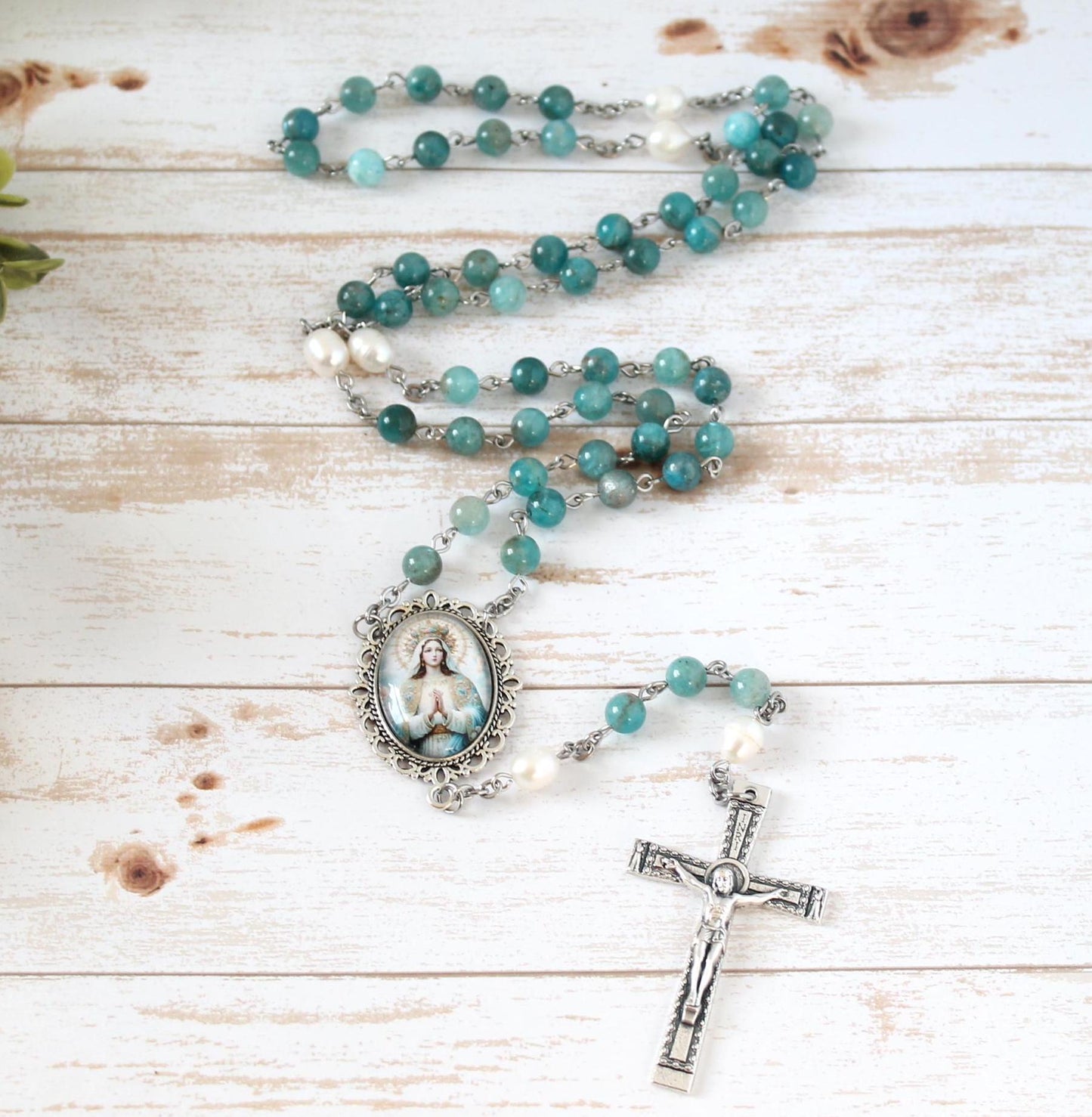 Apatite & Pearl Gemstone Rosary
