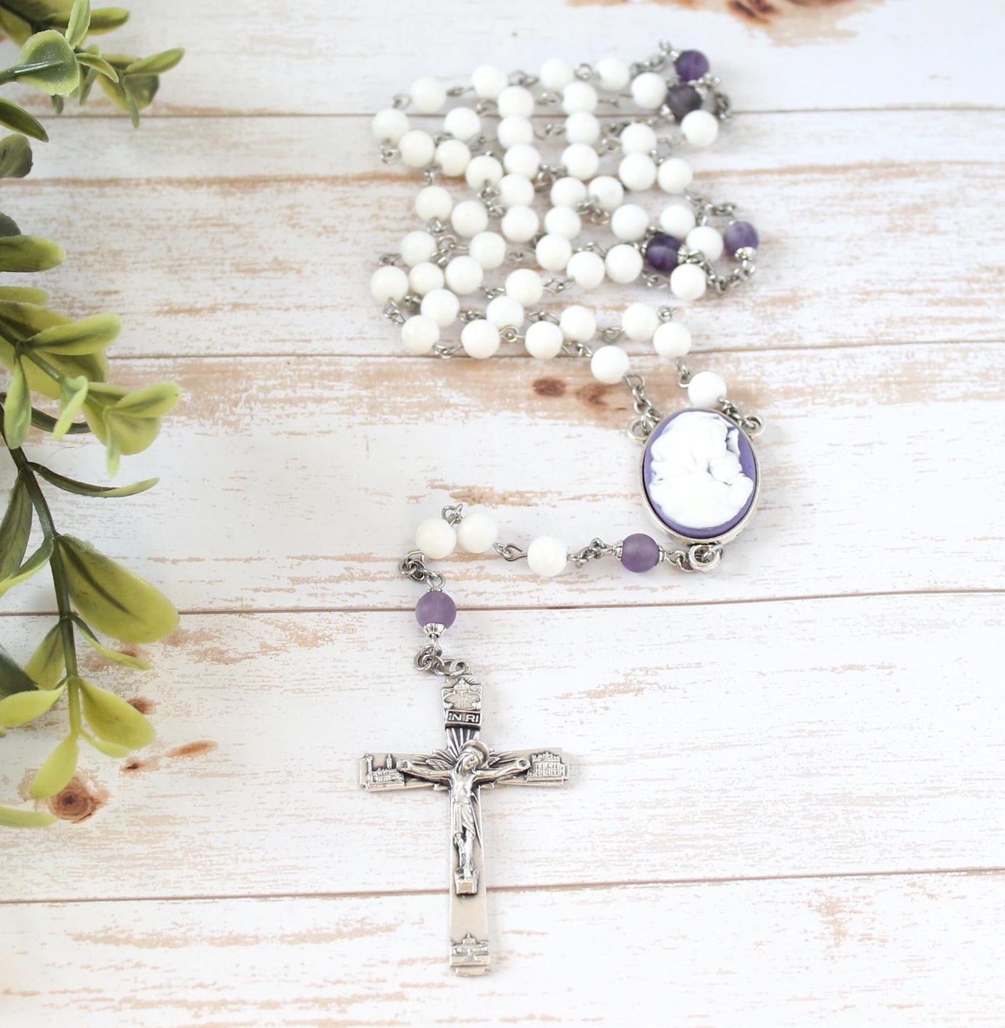 White Shell Bead Rosary