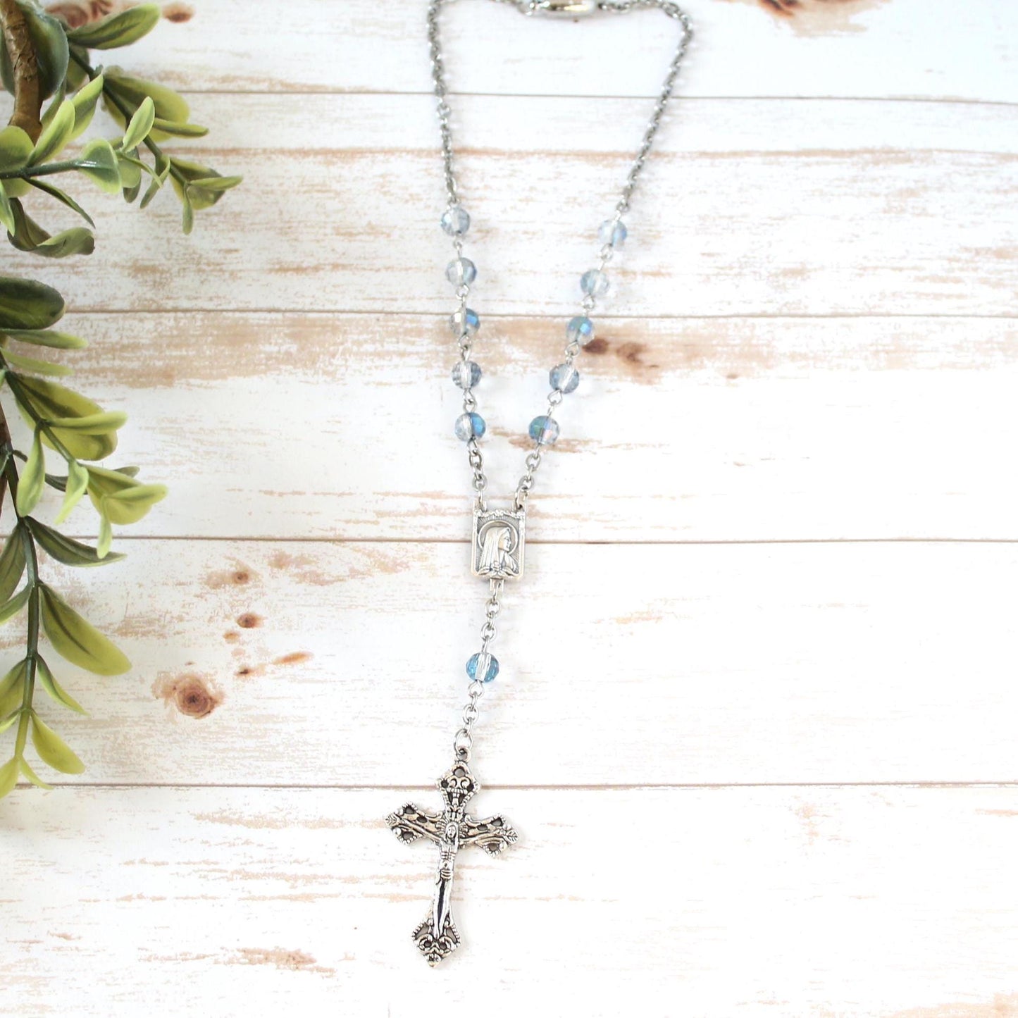 Blue Glass Bead Magnetic Car Rosary