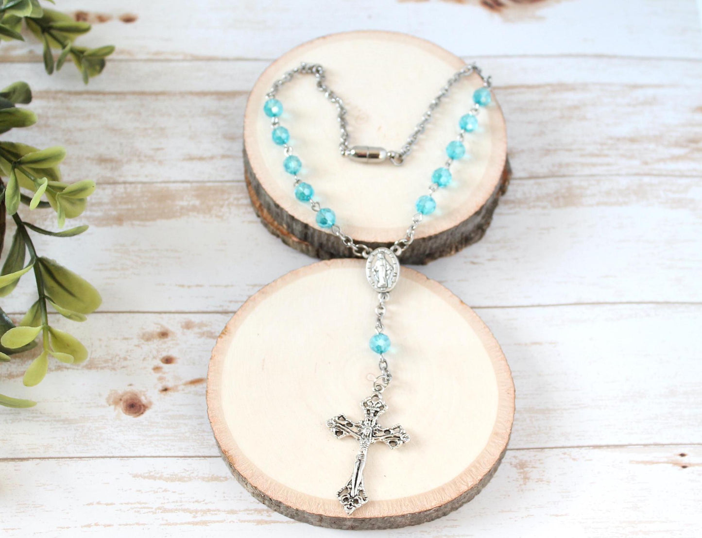 Blue Glass Bead Magnetic Car Rosary