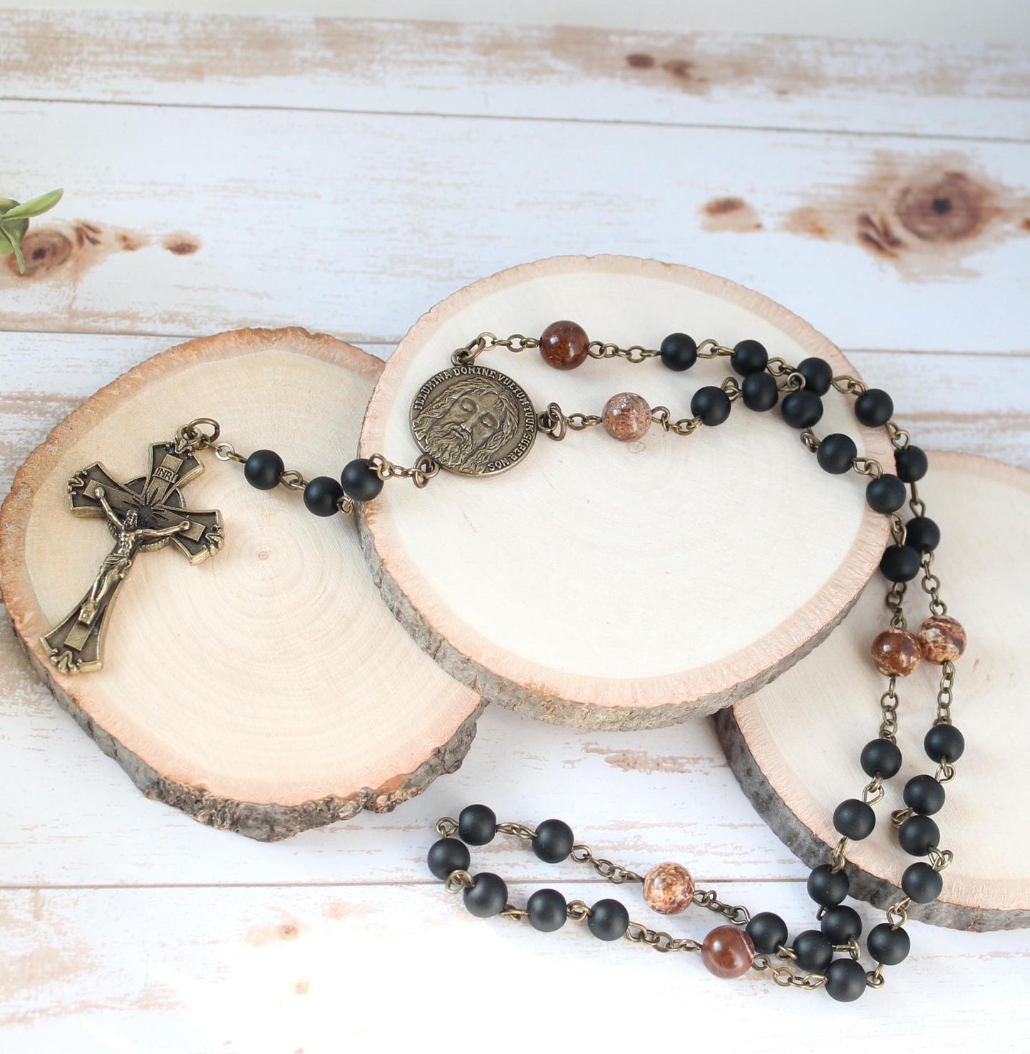 Onyx Matte Bead Holy Face of Jesus Chaplet