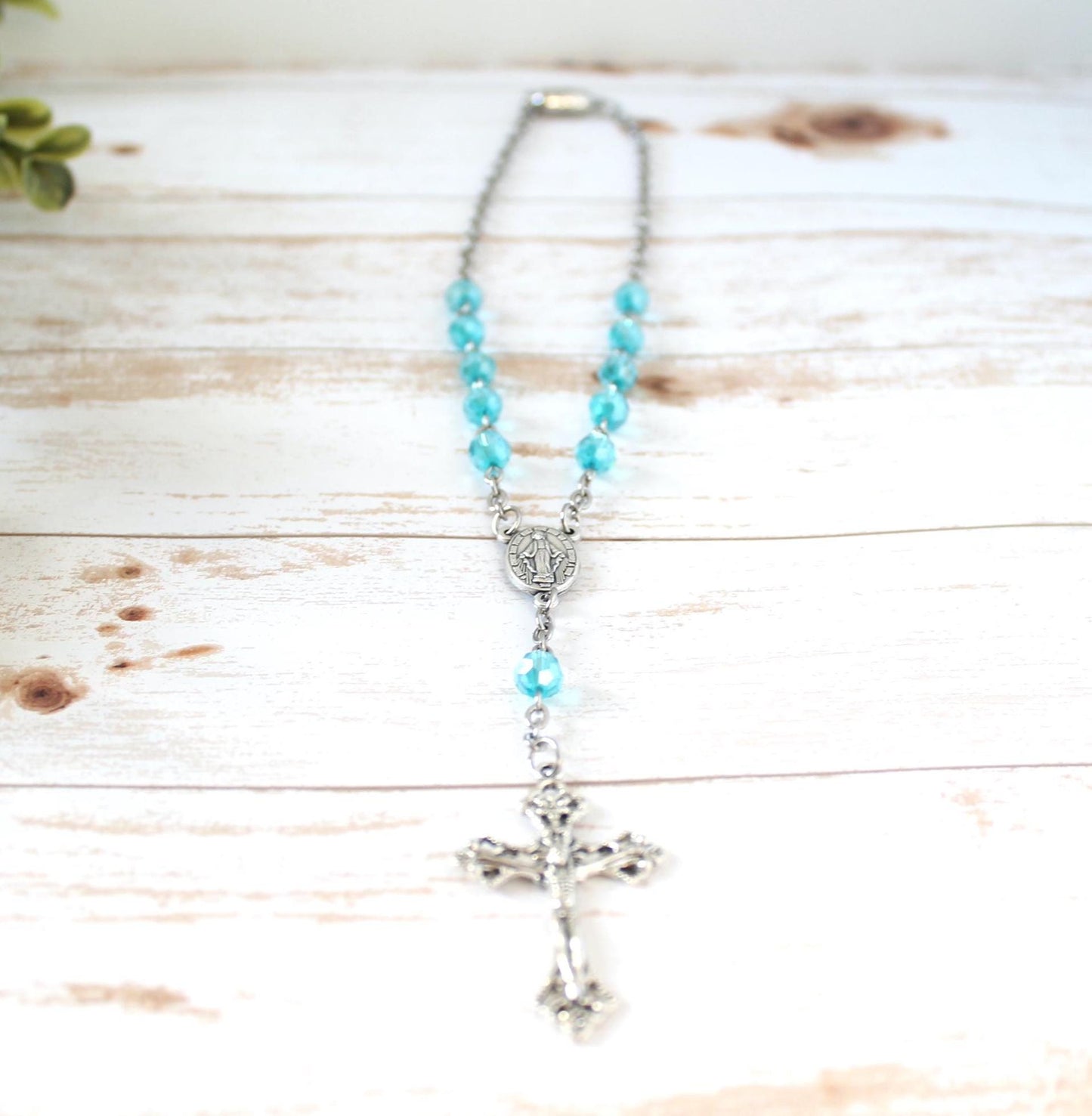 Blue Glass Bead Magnetic Car Rosary