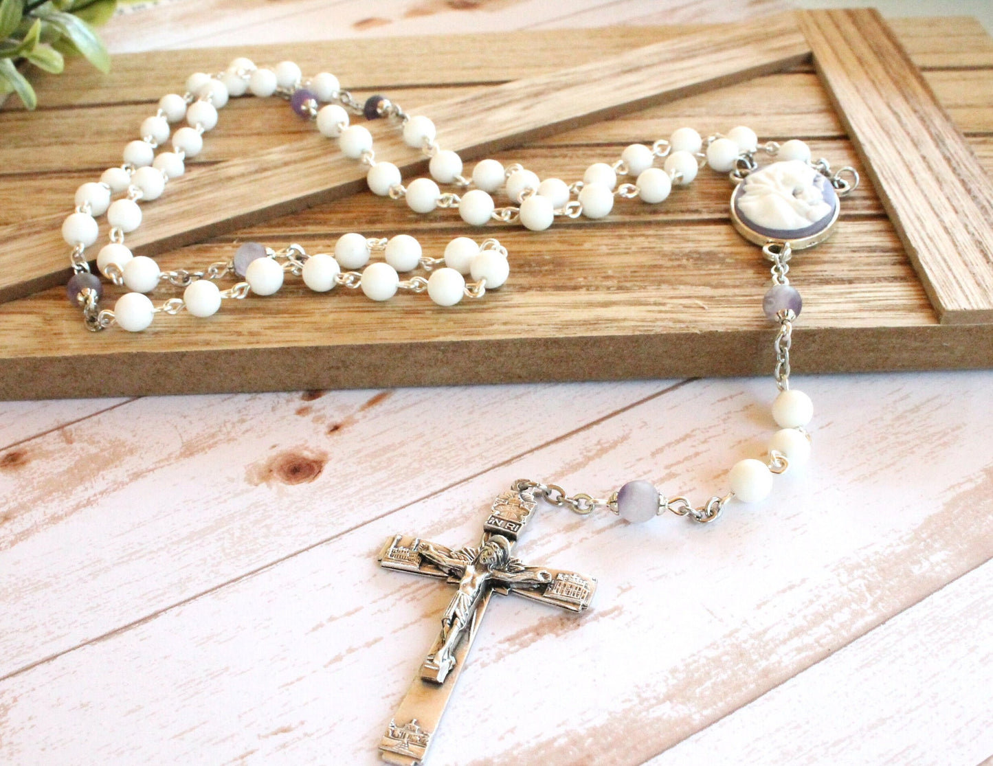 White Shell Bead Rosary