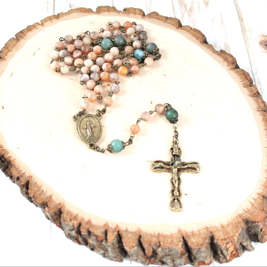 Sunstone Gemstone Rosary with Miraculous Medal
