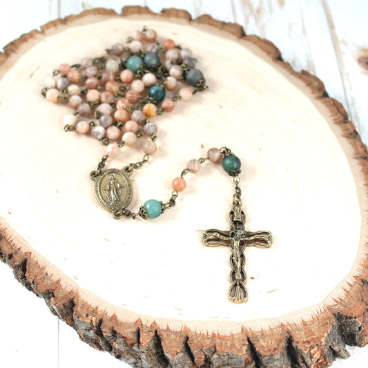 Sunstone Gemstone Rosary with Miraculous Medal